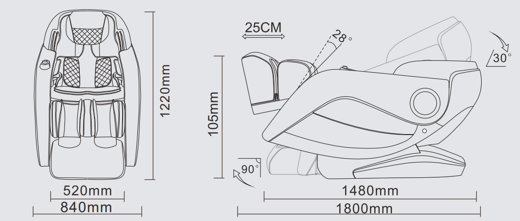 Masazne kreslo Damico President A701 3D velkost a rozmery Vyskúšajte showroom Trnava